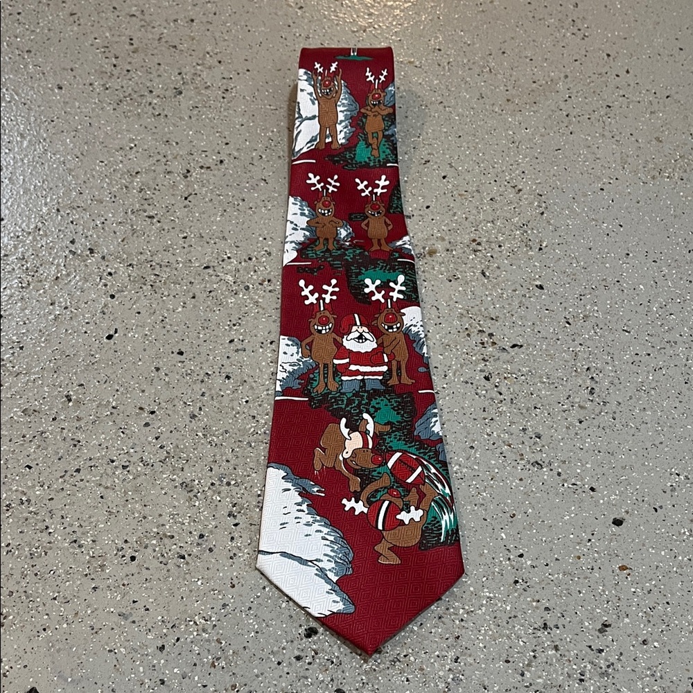 THE CHRISTMAS COLLECTION SANTA AND REINDEER PLAYING FOOTBALL PRINT TIE MULTI